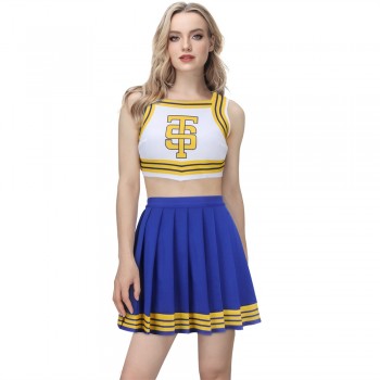 Taylor Cheerleader Uniform TS - Blue and White Cheerleading Outfit for High School Girls, Ideal for Halloween Parties and Costume Events
